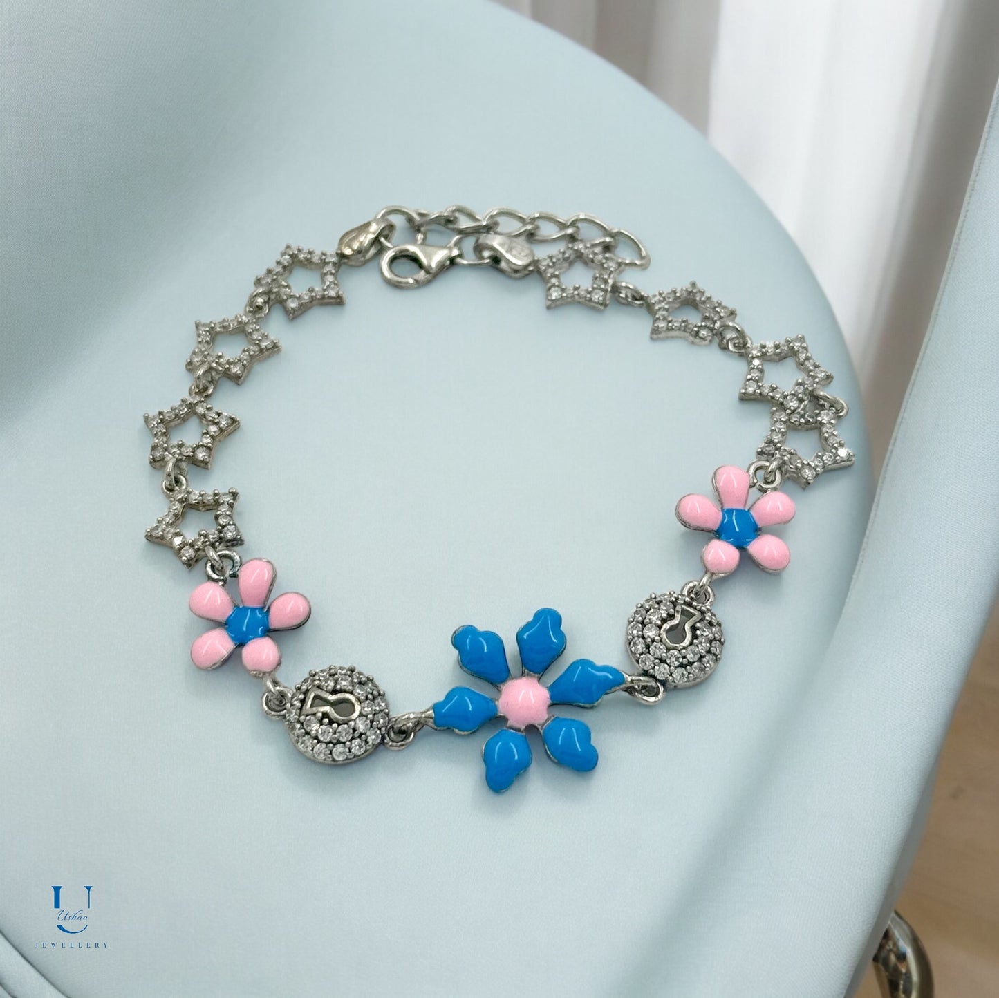 Blue Enamel Flower Bracelet