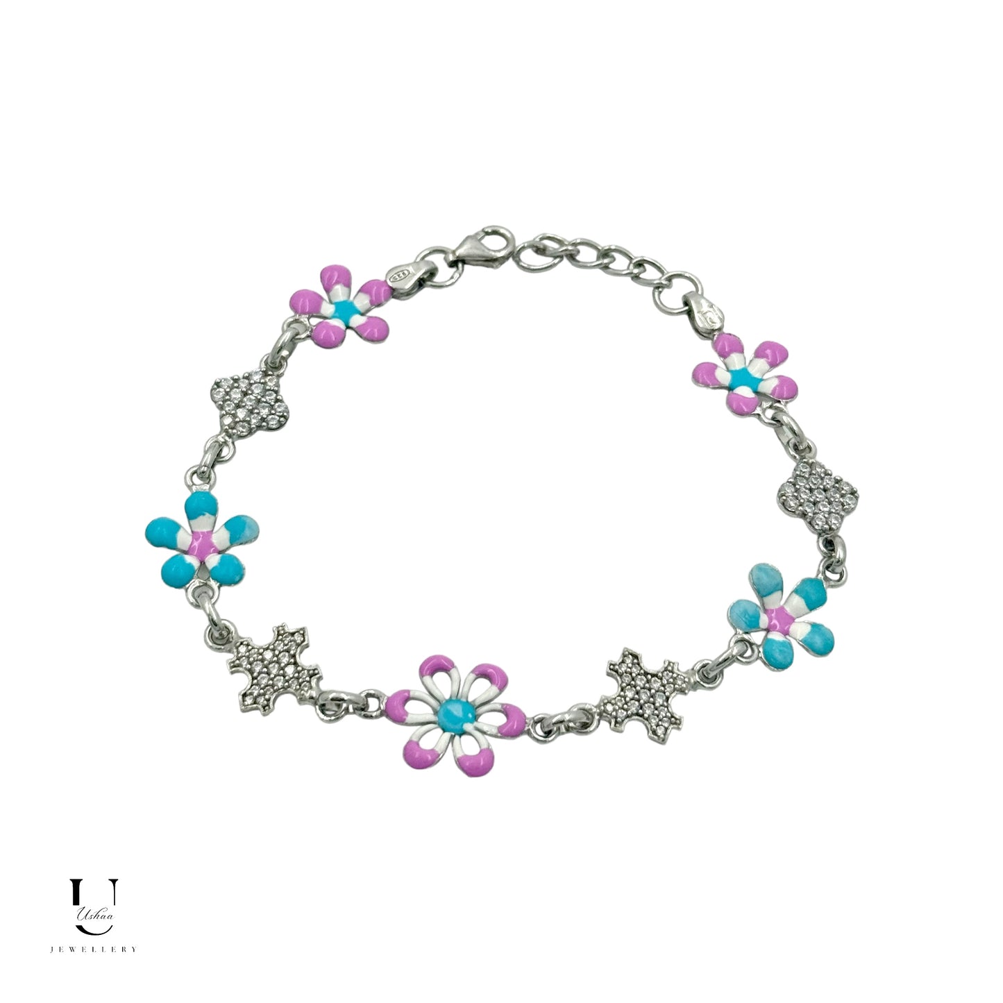 Pink Blue Enamel Flower Bracelet