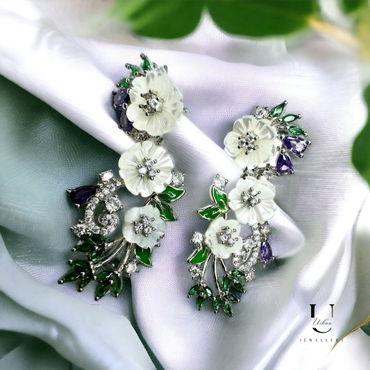 White Mop Floral Danglers