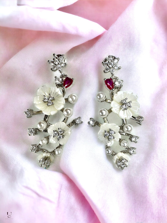 White Mop Floral Danglers