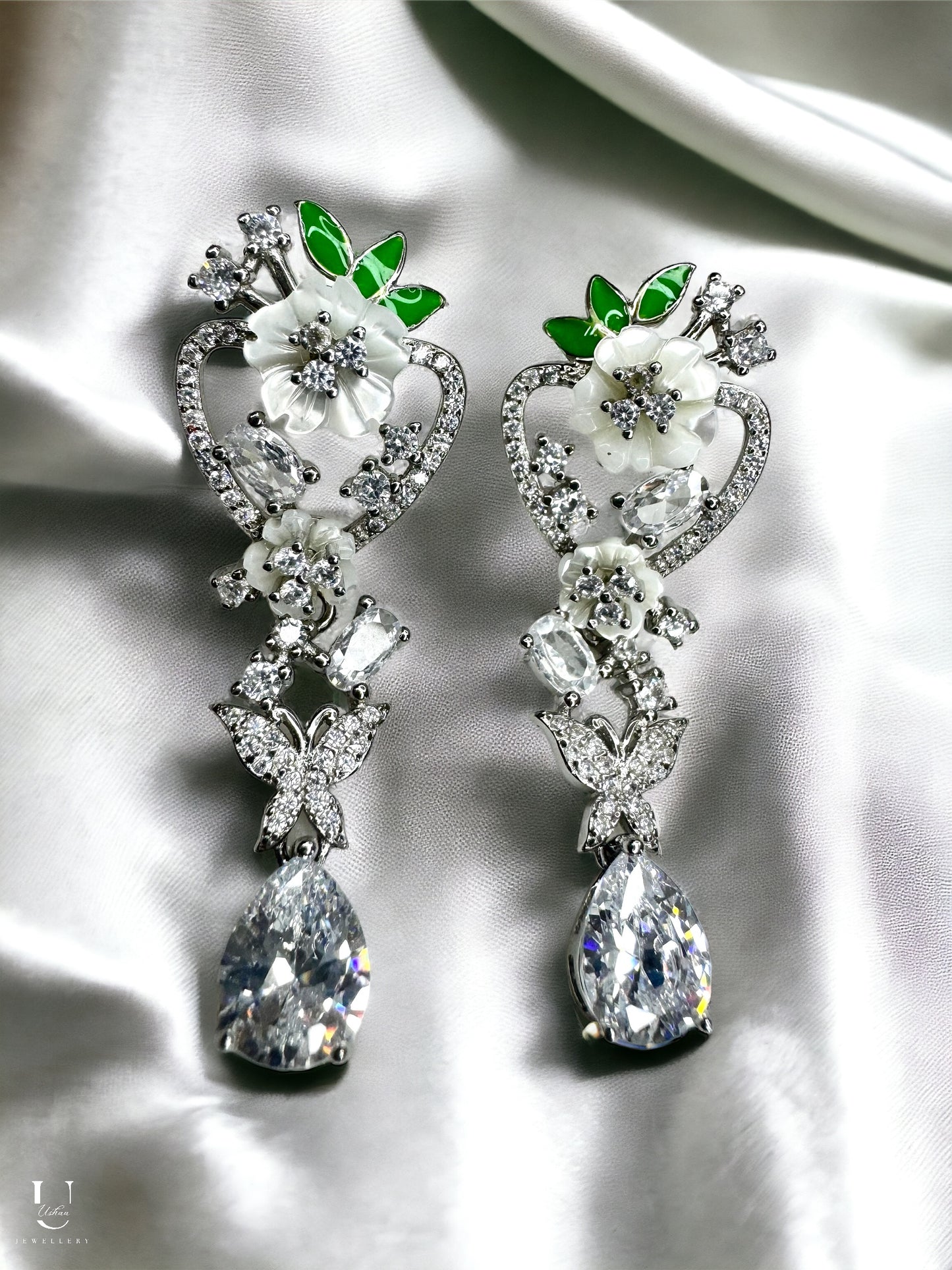 White Heart Danglers