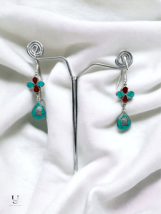 Turquoise - Red coral Gemstone Earring