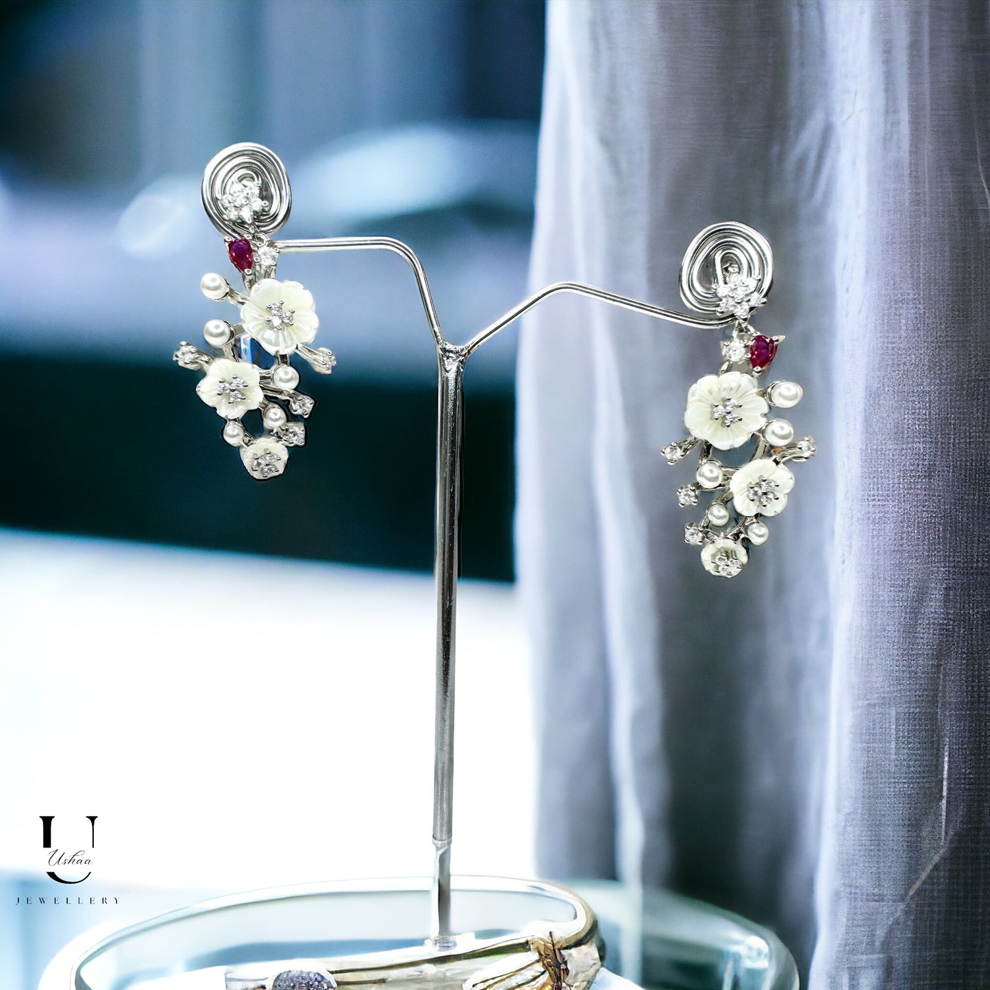 White Mop Floral Danglers