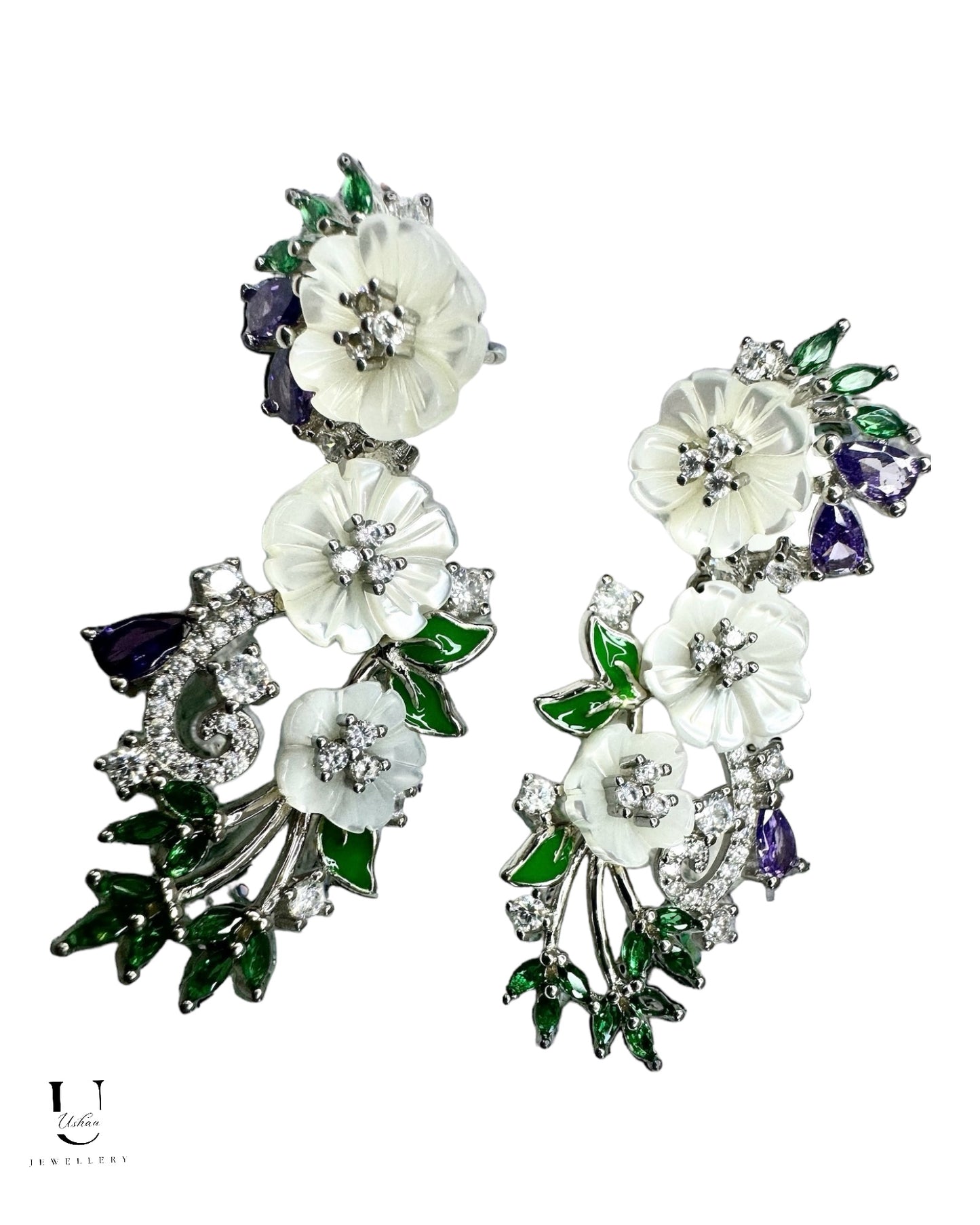 White Mop Floral Danglers
